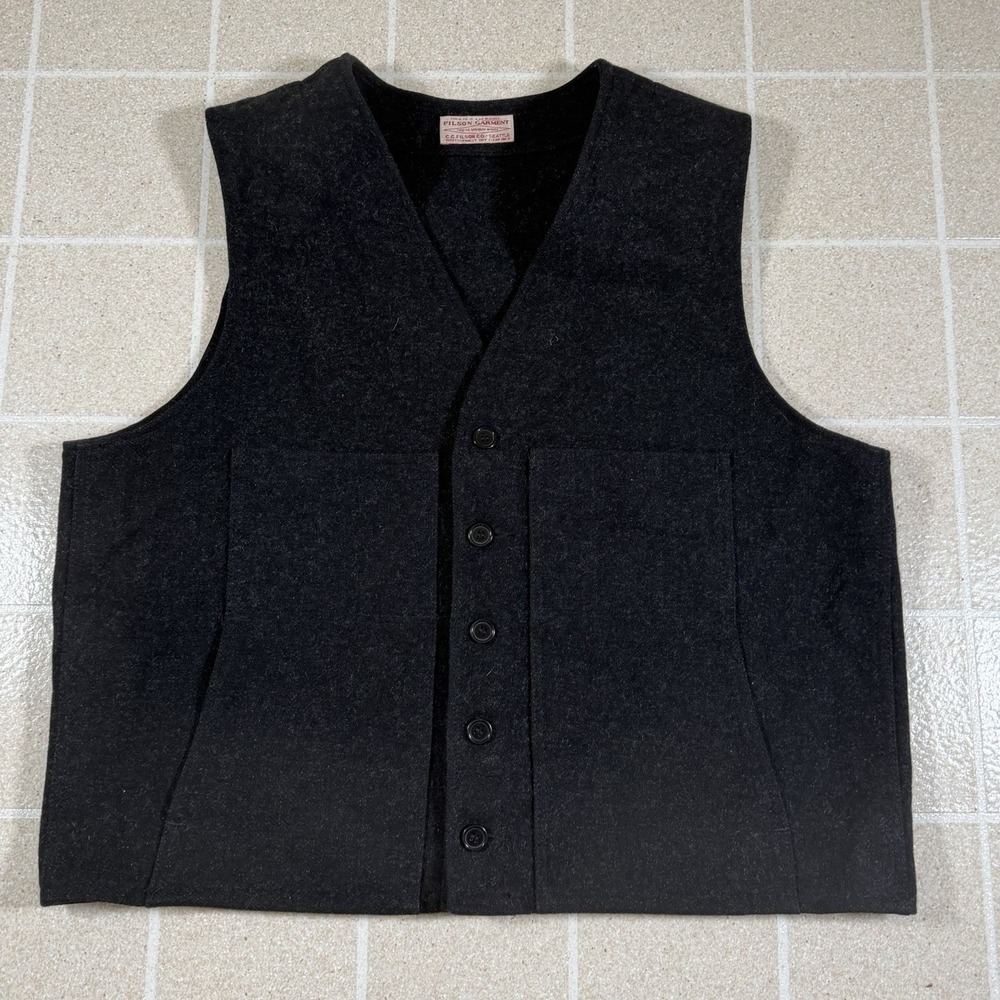 VINTAGE C.C. Filson Virgin Wool Mackinaw Hunting Vest Grey Made in USA Men's 50